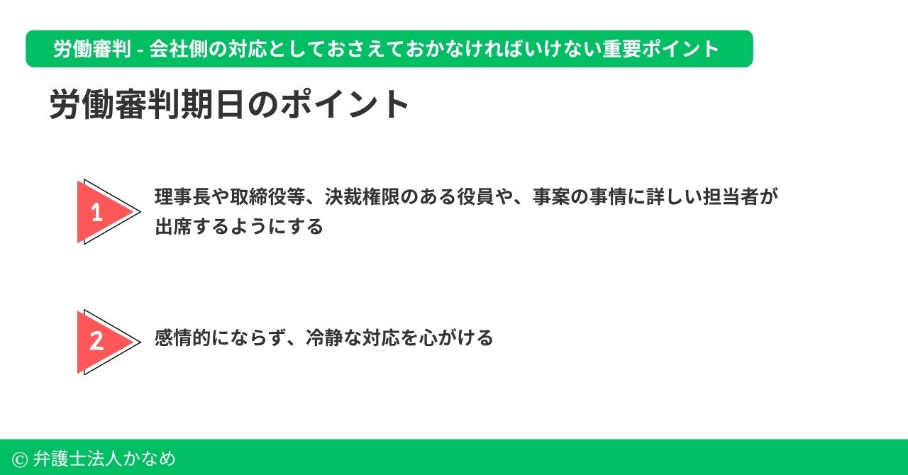 会社側対応の重要ポイント「労働審判期日のポイント」
